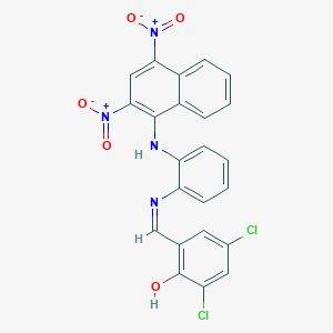 molecular formula C23H14Cl2N4O5 B3839361 2,4-dichloro-6-[({2-[(2,4-dinitro-1-naphthyl)amino]phenyl}imino)methyl]phenol 