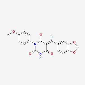 molecular formula C19H14N2O6 B3839400 5-(1,3-benzodioxol-5-ylmethylene)-1-(4-methoxyphenyl)-2,4,6(1H,3H,5H)-pyrimidinetrione 
