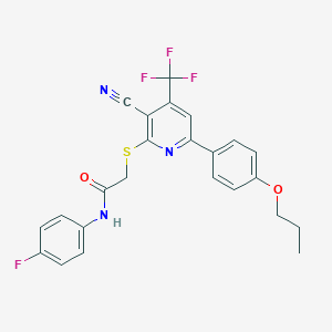 molecular formula C24H19F4N3O2S B383948 2-{[3-cyano-6-(4-propoxyphenyl)-4-(trifluoromethyl)pyridin-2-yl]sulfanyl}-N-(4-fluorophenyl)acetamide 
