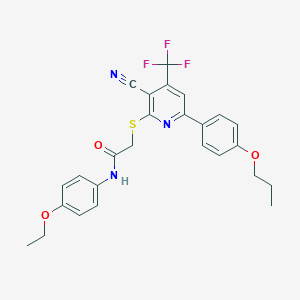 molecular formula C26H24F3N3O3S B383958 2-{[3-cyano-6-(4-propoxyphenyl)-4-(trifluoromethyl)pyridin-2-yl]sulfanyl}-N-(4-ethoxyphenyl)acetamide 
