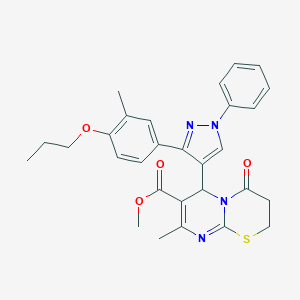 molecular formula C29H30N4O4S B383972 methyl 8-methyl-6-[3-(3-methyl-4-propoxyphenyl)-1-phenyl-1H-pyrazol-4-yl]-4-oxo-3,4-dihydro-2H,6H-pyrimido[2,1-b][1,3]thiazine-7-carboxylate 