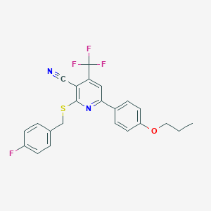 molecular formula C23H18F4N2OS B383980 2-[(4-Fluorobenzyl)sulfanyl]-6-(4-propoxyphenyl)-4-(trifluoromethyl)nicotinonitrile 