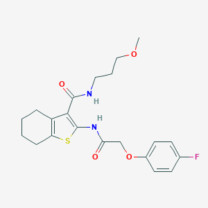 molecular formula C21H25FN2O4S B383981 2-{[(4-fluorophenoxy)acetyl]amino}-N-(3-methoxypropyl)-4,5,6,7-tetrahydro-1-benzothiophene-3-carboxamide 