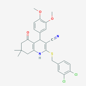 molecular formula C27H26Cl2N2O3S B384000 2-[(3,4-Dichlorobenzyl)sulfanyl]-4-(3,4-dimethoxyphenyl)-7,7-dimethyl-5-oxo-1,4,5,6,7,8-hexahydroquinoline-3-carbonitrile 