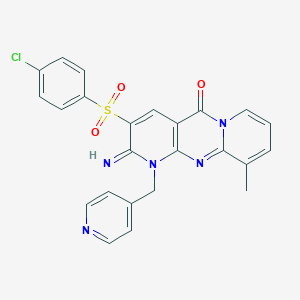 molecular formula C24H18ClN5O3S B384012 3-((4-chlorophenyl)sulfonyl)-2-imino-10-methyl-1-(pyridin-4-ylmethyl)-1H-dipyrido[1,2-a:2',3'-d]pyrimidin-5(2H)-one CAS No. 608104-12-7