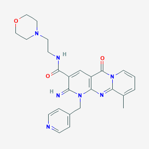 molecular formula C25H27N7O3 B384015 6-Imino-11-methyl-N-(2-morpholin-4-ylethyl)-2-oxo-7-(pyridin-4-ylmethyl)-1,7,9-triazatricyclo[8.4.0.03,8]tetradeca-3(8),4,9,11,13-pentaene-5-carboxamide CAS No. 608104-24-1