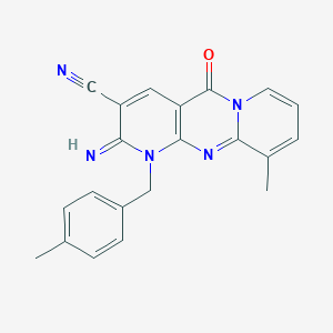 molecular formula C21H17N5O B384017 2-imino-10-methyl-1-(4-methylbenzyl)-5-oxo-1,5-dihydro-2H-dipyrido[1,2-a:2',3'-d]pyrimidine-3-carbonitrile CAS No. 608104-28-5
