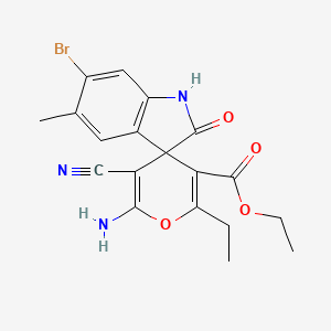 molecular formula C19H18BrN3O4 B3840215 ethyl 6'-amino-6-bromo-5'-cyano-2'-ethyl-5-methyl-2-oxo-1,2-dihydrospiro[indole-3,4'-pyran]-3'-carboxylate 