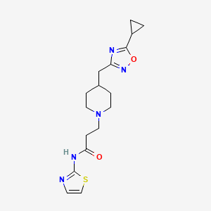 molecular formula C17H23N5O2S B3840444 3-{4-[(5-cyclopropyl-1,2,4-oxadiazol-3-yl)methyl]piperidin-1-yl}-N-1,3-thiazol-2-ylpropanamide 