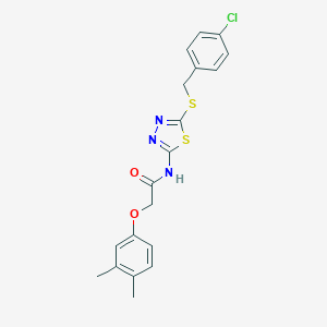 molecular formula C19H18ClN3O2S2 B384045 N-{5-[(4-chlorobenzyl)sulfanyl]-1,3,4-thiadiazol-2-yl}-2-(3,4-dimethylphenoxy)acetamide 