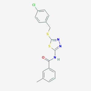 molecular formula C17H14ClN3OS2 B384050 N-{5-[(4-chlorobenzyl)sulfanyl]-1,3,4-thiadiazol-2-yl}-3-methylbenzamide 