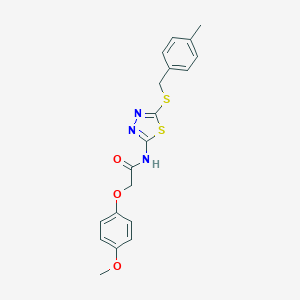 molecular formula C19H19N3O3S2 B384054 2-(4-methoxyphenoxy)-N-{5-[(4-methylbenzyl)sulfanyl]-1,3,4-thiadiazol-2-yl}acetamide CAS No. 607696-25-3