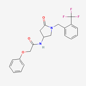 molecular formula C20H19F3N2O3 B3840557 N-{5-oxo-1-[2-(trifluoromethyl)benzyl]-3-pyrrolidinyl}-2-phenoxyacetamide 