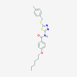 molecular formula C23H27N3O2S2 B384057 4-(hexyloxy)-N-{5-[(4-methylbenzyl)sulfanyl]-1,3,4-thiadiazol-2-yl}benzamide 