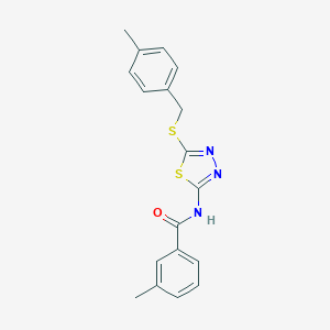 molecular formula C18H17N3OS2 B384058 3-methyl-N-{5-[(4-methylbenzyl)sulfanyl]-1,3,4-thiadiazol-2-yl}benzamide 