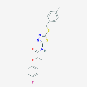 molecular formula C19H18FN3O2S2 B384059 2-(4-fluorophenoxy)-N-{5-[(4-methylbenzyl)sulfanyl]-1,3,4-thiadiazol-2-yl}propanamide 