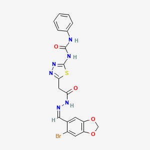 molecular formula C19H15BrN6O4S B3840721 N-[5-(2-{2-[(6-bromo-1,3-benzodioxol-5-yl)methylene]hydrazino}-2-oxoethyl)-1,3,4-thiadiazol-2-yl]-N'-phenylurea 