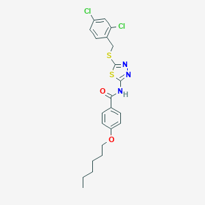 molecular formula C22H23Cl2N3O2S2 B384073 N-{5-[(2,4-dichlorobenzyl)sulfanyl]-1,3,4-thiadiazol-2-yl}-4-(hexyloxy)benzamide 