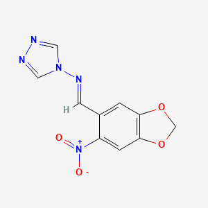 molecular formula C10H7N5O4 B3841061 N-[(6-nitro-1,3-benzodioxol-5-yl)methylene]-4H-1,2,4-triazol-4-amine 