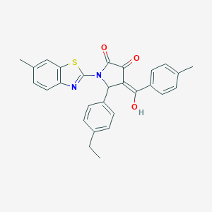 molecular formula C28H24N2O3S B384109 5-(4-ethylphenyl)-3-hydroxy-1-(6-methyl-1,3-benzothiazol-2-yl)-4-(4-methylbenzoyl)-1,5-dihydro-2H-pyrrol-2-one 