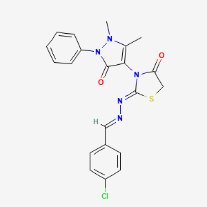 molecular formula C21H18ClN5O2S B3841123 4-chlorobenzaldehyde [3-(1,5-dimethyl-3-oxo-2-phenyl-2,3-dihydro-1H-pyrazol-4-yl)-4-oxo-1,3-thiazolidin-2-ylidene]hydrazone 
