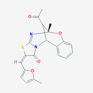 16-Acetyl-9-methyl-13-[(5-methyl-2-furyl)methylene]-8-oxa-12-thia-10,15-diazatetracyclo[7.6.1.0~2,7~.0~11,15~]hexadeca-2,4,6,10-tetraen-14-one
