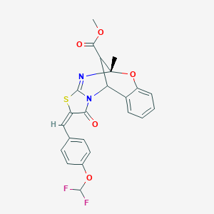 molecular formula C23H18F2N2O5S B384126 methyl 1~2~-[4-(difluoromethoxy)benzylidene]-1~7~methyl-1~6~,1~7~-dihydro-1~3~(1~2~H)-oxo-3(1,2)-benza-2-oxa-1(5,7)-1~5~H-[1,3]thiazolo[3,2-a]pyrimidinacyclopropaphane-1~6~-carboxylate 