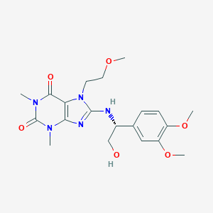 molecular formula C20H27N5O6 B038415 8-[[(1R)-1-(3,4-dimethoxyphenyl)-2-hydroxyethyl]amino]-7-(2-methoxyethyl)-1,3-dimethylpurine-2,6-dione CAS No. 114606-56-3