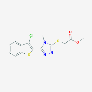 molecular formula C14H12ClN3O2S2 B384152 methyl {[5-(3-chloro-1-benzothien-2-yl)-4-methyl-4H-1,2,4-triazol-3-yl]sulfanyl}acetate 