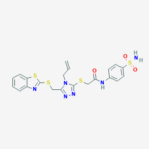 2-[[5-(1,3-benzothiazol-2-ylsulfanylmethyl)-4-prop-2-enyl-1,2,4-triazol-3-yl]sulfanyl]-N-(4-sulfamoylphenyl)acetamide