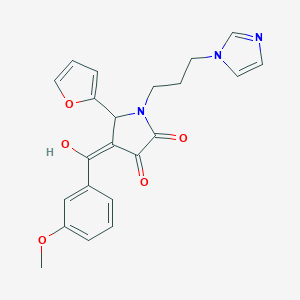 molecular formula C22H21N3O5 B384158 (4E)-5-(furan-2-yl)-4-[hydroxy-(3-methoxyphenyl)methylidene]-1-(3-imidazol-1-ylpropyl)pyrrolidine-2,3-dione CAS No. 609316-40-7