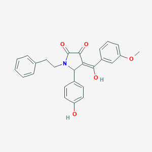 molecular formula C26H23NO5 B384169 (4E)-4-[hydroxy-(3-methoxyphenyl)methylidene]-5-(4-hydroxyphenyl)-1-(2-phenylethyl)pyrrolidine-2,3-dione 