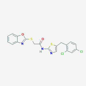 molecular formula C19H13Cl2N3O2S2 B384196 2-(1,3-benzoxazol-2-ylsulfanyl)-N-[5-(2,4-dichlorobenzyl)-1,3-thiazol-2-yl]acetamide 