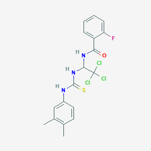 molecular formula C18H17Cl3FN3OS B384201 2-fluoro-N-(2,2,2-trichloro-1-{[(3,4-dimethylanilino)carbothioyl]amino}ethyl)benzamide 