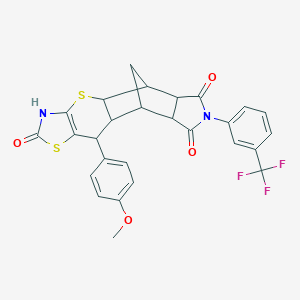 10-(4-methoxyphenyl)-7-(3-(trifluoromethyl)phenyl)-5,5a,8a,9,9a,10-hexahydro-5,9-methanothiazolo[5',4':5,6]thiopyrano[2,3-f]isoindole-2,6,8(3H,4aH,7H)-trione
