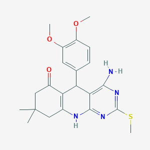 molecular formula C22H26N4O3S B384209 4-Amino-5-(3,4-dimethoxyphenyl)-8,8-dimethyl-2-methylsulfanyl-5,7,9,10-tetrahydropyrimido[4,5-b]quinolin-6-one CAS No. 618401-00-6