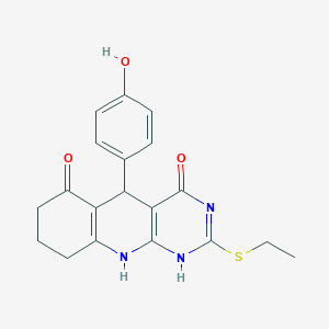 molecular formula C19H19N3O3S B384212 2-(ethylsulfanyl)-5-(4-hydroxyphenyl)-5,8,9,10-tetrahydropyrimido[4,5-b]quinoline-4,6(3H,7H)-dione CAS No. 537043-04-2