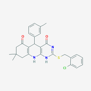 2-[(2-chlorophenyl)methylsulfanyl]-8,8-dimethyl-5-(3-methylphenyl)-5,7,9,10-tetrahydro-1H-pyrimido[4,5-b]quinoline-4,6-dione