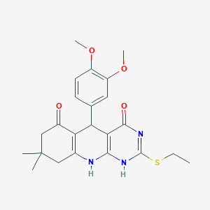 molecular formula C23H27N3O4S B384219 5-(3,4-dimethoxyphenyl)-2-ethylsulfanyl-8,8-dimethyl-5,7,9,10-tetrahydro-1H-pyrimido[4,5-b]quinoline-4,6-dione CAS No. 537044-42-1