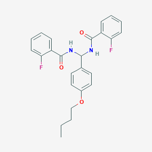 molecular formula C25H24F2N2O3 B384220 N-{(4-butoxyphenyl)[(2-fluorobenzoyl)amino]methyl}-2-fluorobenzamide 