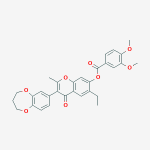 molecular formula C30H28O8 B384230 [3-(3,4-dihydro-2H-1,5-benzodioxepin-7-yl)-6-ethyl-2-methyl-4-oxochromen-7-yl] 3,4-dimethoxybenzoate CAS No. 618389-59-6