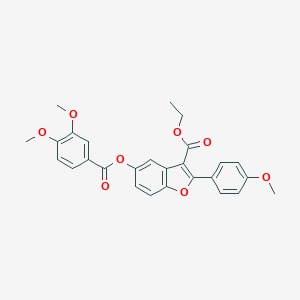 molecular formula C27H24O8 B384231 3-(Ethoxycarbonyl)-2-(4-methoxyphenyl)benzo[b]furan-5-yl 3,4-dimethoxybenzoate CAS No. 384361-61-9
