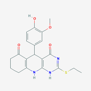 molecular formula C20H21N3O4S B384232 2-ethylsulfanyl-5-(4-hydroxy-3-methoxyphenyl)-1,5,7,8,9,10-hexahydropyrimido[4,5-b]quinoline-4,6-dione 