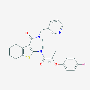 molecular formula C24H24FN3O3S B384240 2-{[2-(4-fluorophenoxy)propanoyl]amino}-N-(3-pyridinylmethyl)-4,5,6,7-tetrahydro-1-benzothiophene-3-carboxamide 