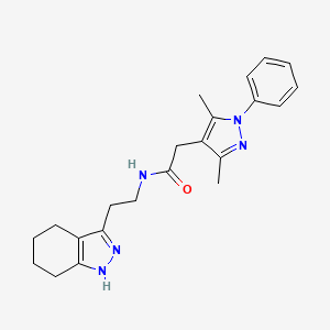 molecular formula C22H27N5O B3842468 2-(3,5-dimethyl-1-phenyl-1H-pyrazol-4-yl)-N-[2-(4,5,6,7-tetrahydro-2H-indazol-3-yl)ethyl]acetamide 
