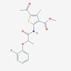 molecular formula C18H18FNO5S B384253 Methyl 5-acetyl-2-[2-(2-fluorophenoxy)propanamido]-4-methylthiophene-3-carboxylate CAS No. 617679-46-6