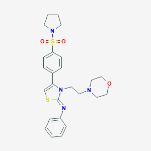 molecular formula C25H30N4O3S2 B384267 N-(3-[2-(4-morpholinyl)ethyl]-4-[4-(1-pyrrolidinylsulfonyl)phenyl]-1,3-thiazol-2(3H)-ylidene)-N-phenylamine 