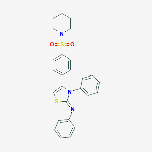 molecular formula C26H25N3O2S2 B384289 N-phenyl-N-(3-phenyl-4-[4-(1-piperidinylsulfonyl)phenyl]-1,3-thiazol-2(3H)-ylidene)amine 