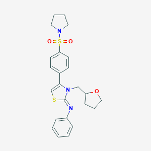 molecular formula C24H27N3O3S2 B384293 N-phenyl-N-(4-[4-(1-pyrrolidinylsulfonyl)phenyl]-3-(tetrahydro-2-furanylmethyl)-1,3-thiazol-2(3H)-ylidene)amine 