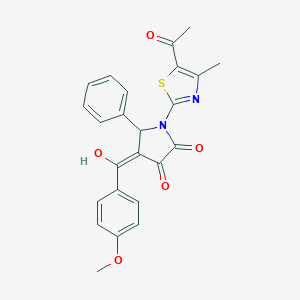 molecular formula C24H20N2O5S B384296 1-(5-acetyl-4-methyl-1,3-thiazol-2-yl)-3-hydroxy-4-(4-methoxybenzoyl)-5-phenyl-1,5-dihydro-2H-pyrrol-2-one 